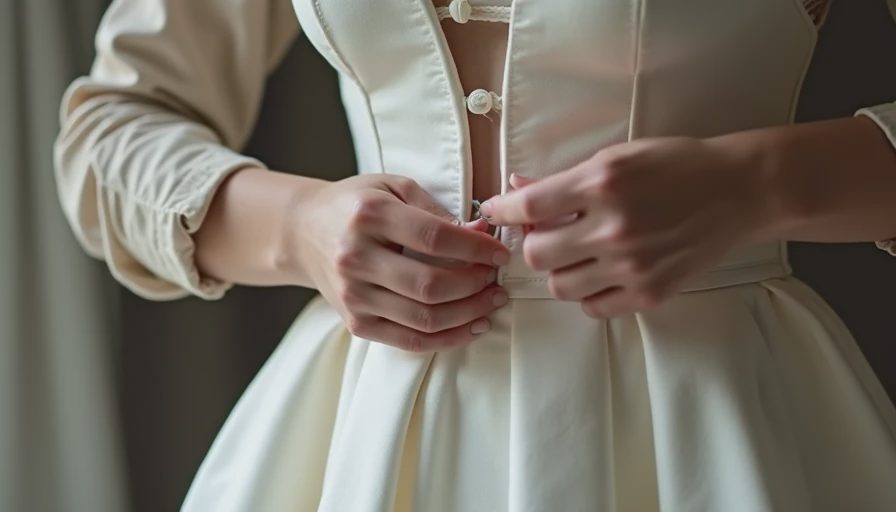 Close-up of hands performing detailed seam work on garment bodice