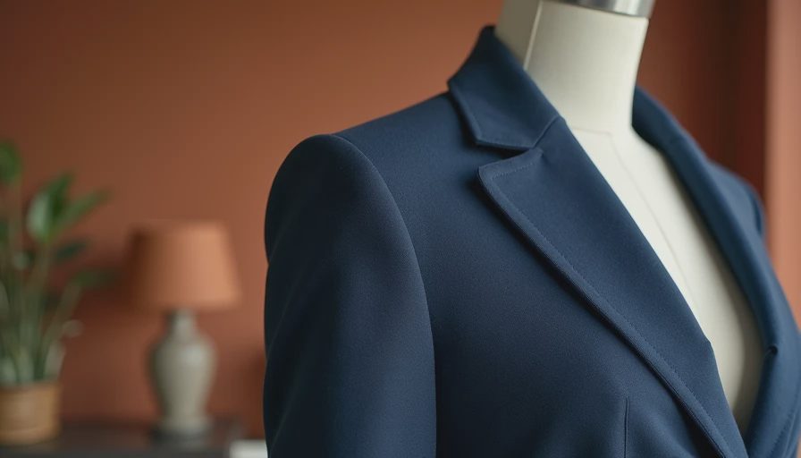 Detailed view of structured shoulder and armhole construction on a power suit jacket