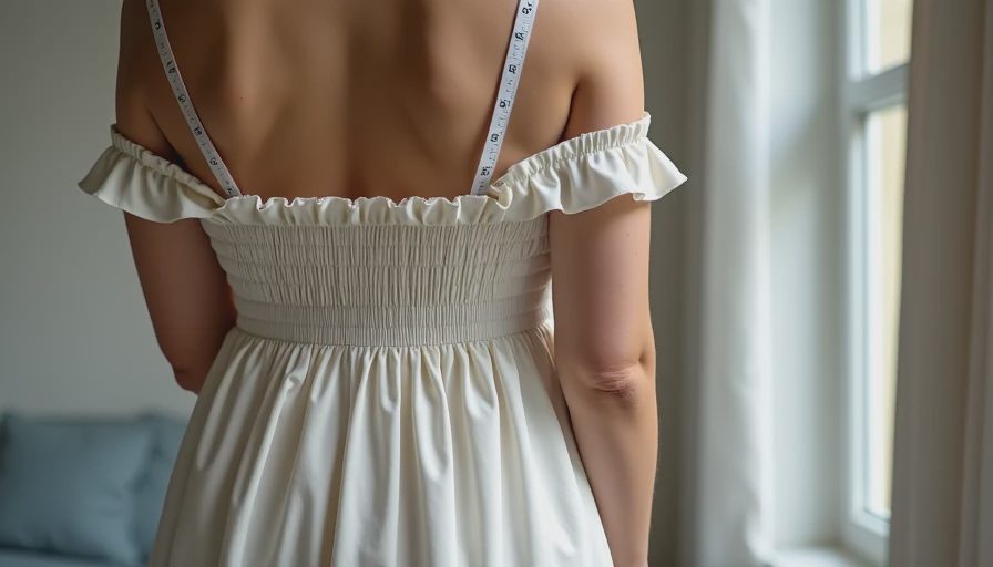Close-up of dress armhole and bodice fit issue on plus-size figure during movement