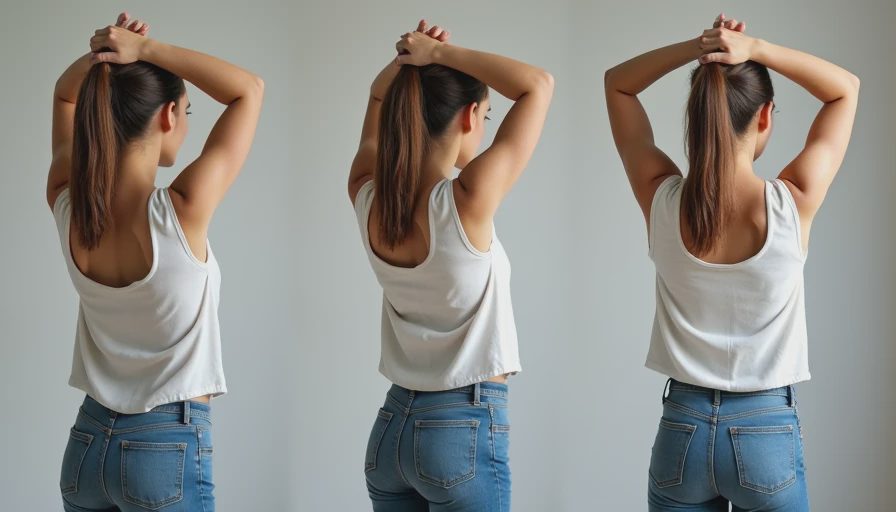 Arm movement test demonstrating proper versus shallow armhole depth